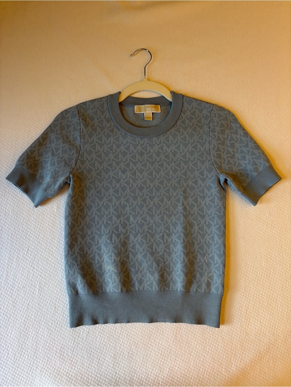 Michael Kors Light Blue Short Sleeve Logo Knit Top